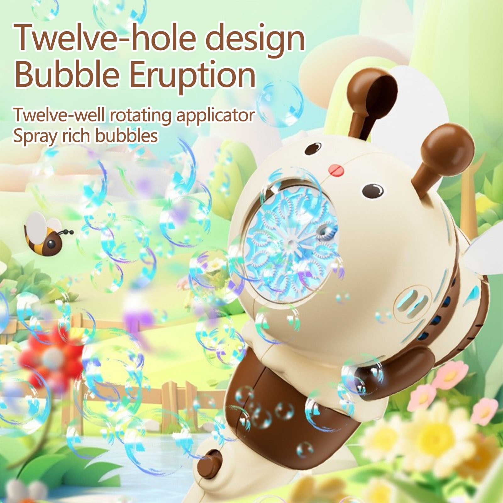 Adorable Bee Automatic Bubble Machine with Flashing LED Lights and Continuous Bubble Blowing for Outdoor Fun, Party Events, Summer Gatherings and Backyard Entertainment with High Capacity Battery