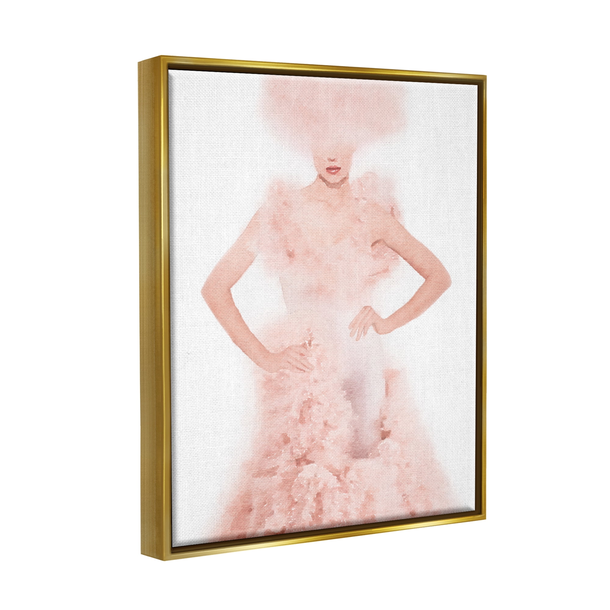 Stupell Pink Fluffy Fashion Gown Beauty & Fashion Painting Gold Floater Framed Art Print Wall Art