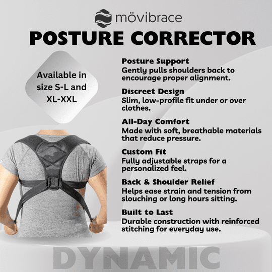 Movibrace Posture Corrector Back Support Brace, Adjustable Shoulder Support, Black (XL/XXL)