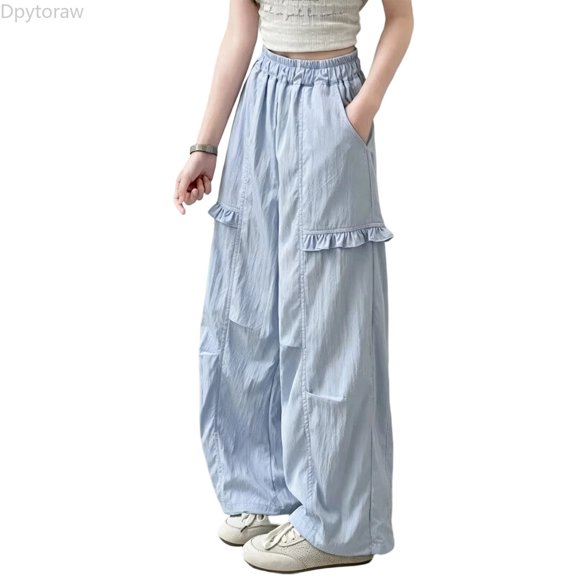 Dpytoraw Girls Lightweight Summer Pants Breathable Casual Trousers for Outdoor Play Blue Size 5-6 Years