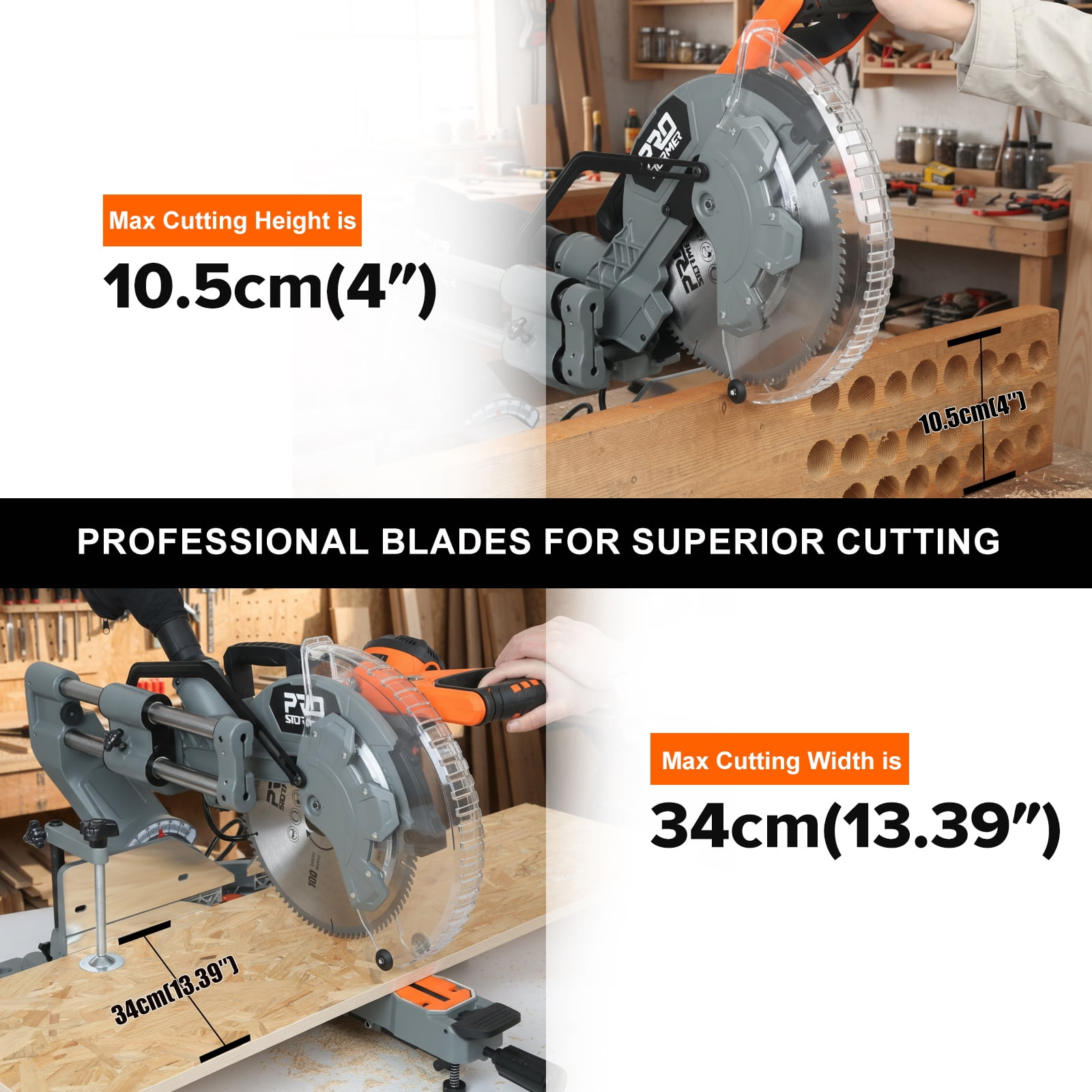 PRO 12-Inch Double Slope Sliding Composite Oblique Saw, 5000RPM, 15A Power Miter Saw, with Expansion Table and LED Shadow Line