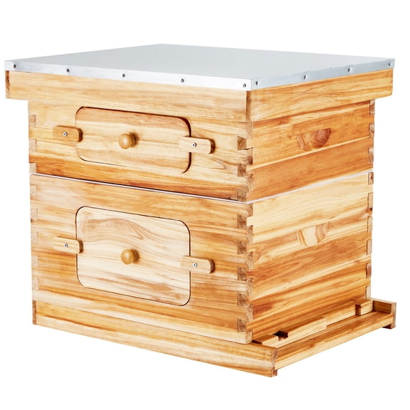Complete Bee Hive Kit with Viewing Windows - Pre-Assembled Langstroth Hive with Coated Frames, Deep&Medium Supers for Beekeeping Beginners