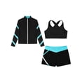 thumbnail image 3 of Hansber Kids Girls 3Pcs Yoga Workout Running Outfits Long Sleeve Zipper Jacket U Neck Tank Top and Black&Blue Green 12, 3 of 5