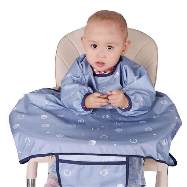 Coverall Baby Feeding Bibs Cute Pattern Smooth Surface Comfortable Dining Chair Bib Set for Home Blue with Storage Bag