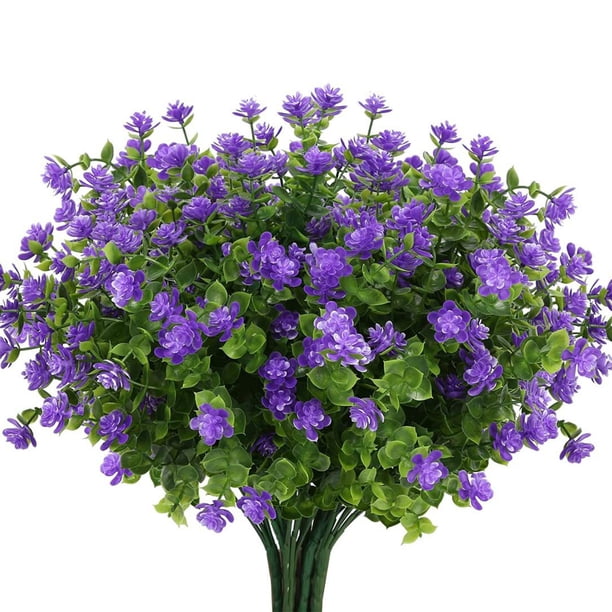 8 Bundles Outdoor Artificial Flowers UV Resistant Boxwood for Indoor Outdoor Garden Home Decoration