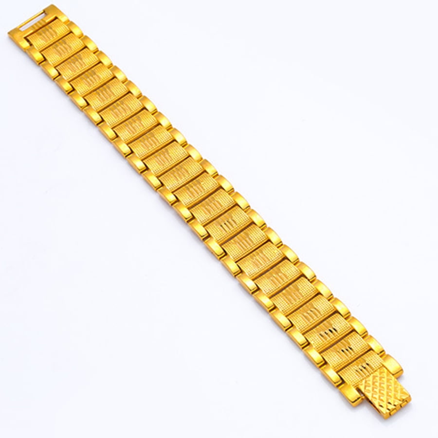 Fashion Male Bracelet Braslet Chunky 19MM 14K Yellow Gold Embossing Chain Link Bracelet For Men Jewelry Pulseira Masculine