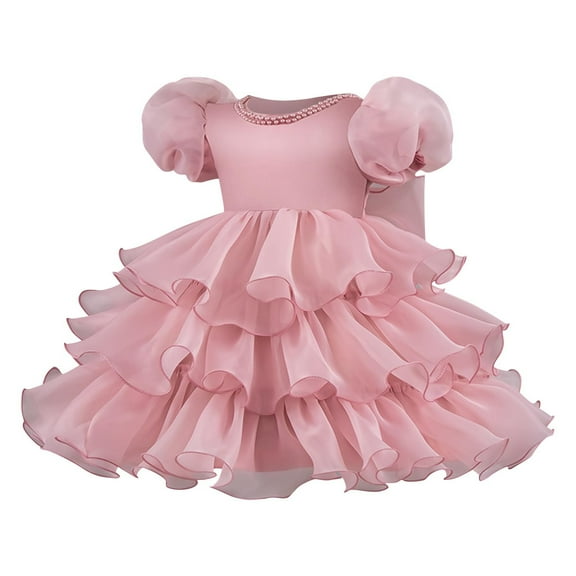 AUNVITO Girls Short Sleeve Round Neck Dress Sequins Mesh Tulle Puffy Party Dress Luxury Evening Performance Princess Party Gown