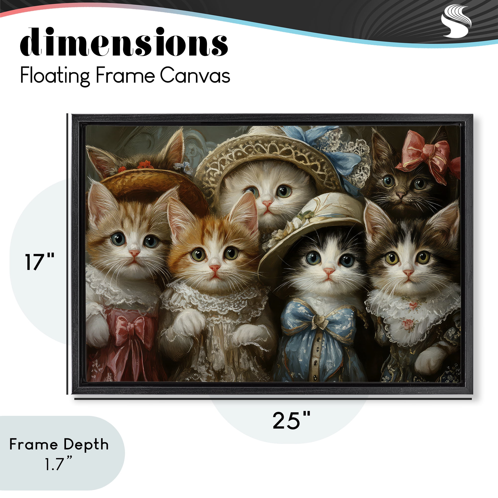 Stupell Industries Fashionable Vintage Cats Black Framed Floater Canvas Wall Art, design by The Wands Want