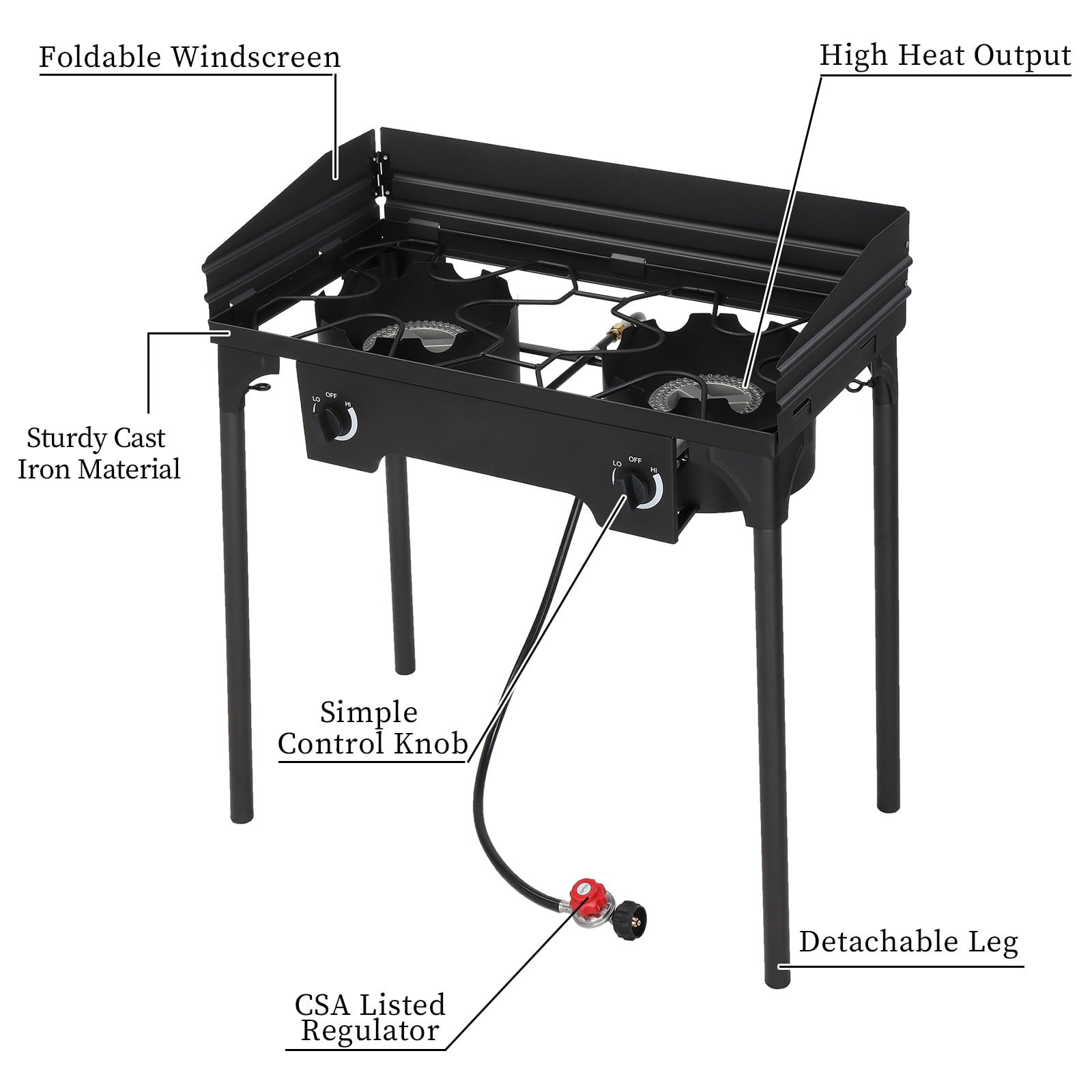 Winado Propane Burner  2 Burner Outdoor Stove Camping Burner w/ Wind Panel,150,000-BTU