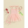 thumbnail image 4 of Bslissey Baby Girls Birthday Romper Dress Tie Spaghetti Strap Letter Embroidery Tulle Hem Jumpsuit Infant Cute Summer Sleeveless A-line Dress with Headband 6M 12M 18M, 4 of 8