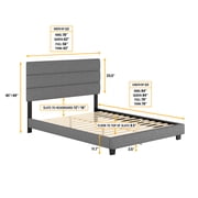 Boyd Sleep Sicily Gray Linen Queen Size Fully Upholstered Platform Bed Frame with Adjustable Headboard