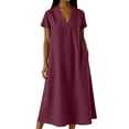 thumbnail image 1 of XiYing Robe pour Femme, Combinaison-Robe Décontractée à Manches Courtes pour Femme, Col en V Uni, Coupe Fluide Printemps/été, S-TTG,, 1 of 6