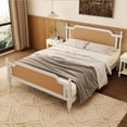 thumbnail image 2 of King Bed Frame with Rattan Headboard and Footboard,No Box Spring Needed,Traditional Style,Pine Wood,White+Walnut, 2 of 8