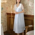 thumbnail image 2 of Defitshape Women's Cotton Nightgown Short Sleeve Soft Victorian Princess Vintage Sleep Dress See Through Nightgowns Light Blue X-Large, 2 of 4