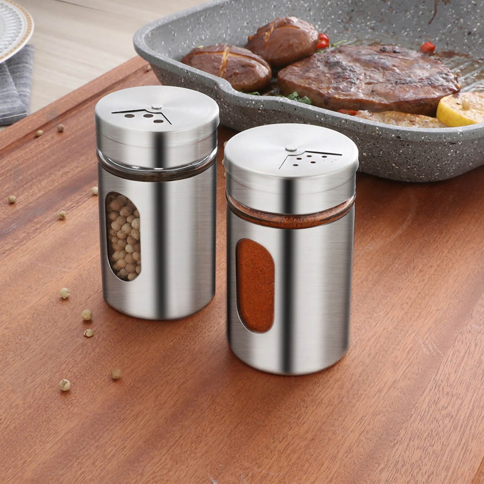 Salière Et Poivrière En Inox, Lot De 3 Grands Pots à épices Avec Couvercle, Ustensiles De Cuisine Professionnels