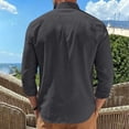 thumbnail image 5 of hoksml Men's Mandarin Collar Double Breasted Long Sleeve Linen Blend Shirt Breathable Loose Fit Casual Beach Button Down Shirt, 5 of 8