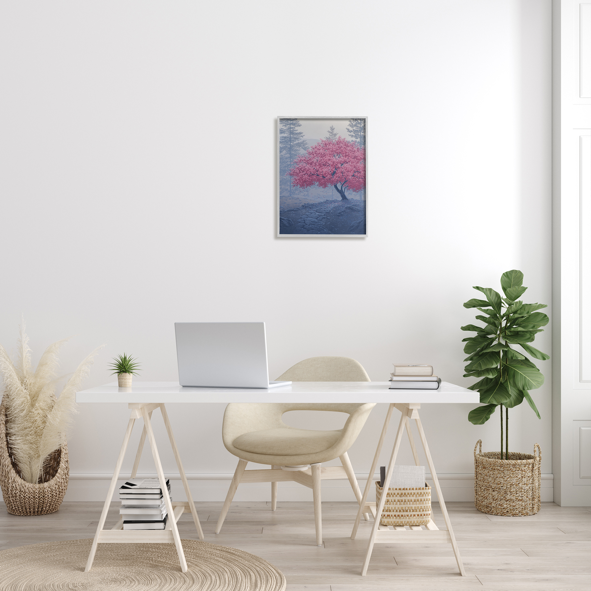 Stupell Spring Cherry Blossom Foggy Path Landscape Photography Gray Framed Art Print Wall Art