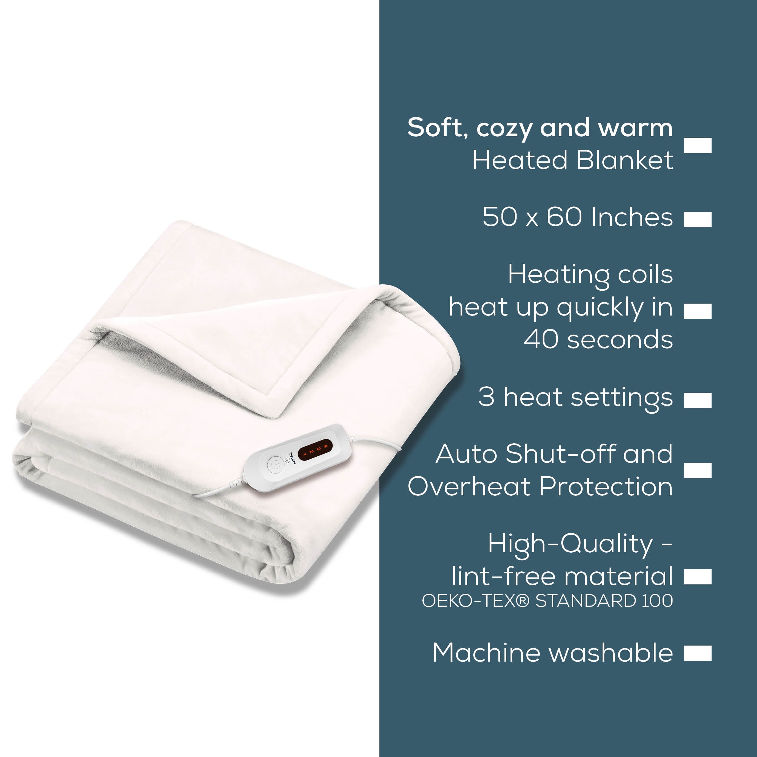 Beurer HD61 Super-Cozy Heated Blanket, Beige, 50 x 60 Inches