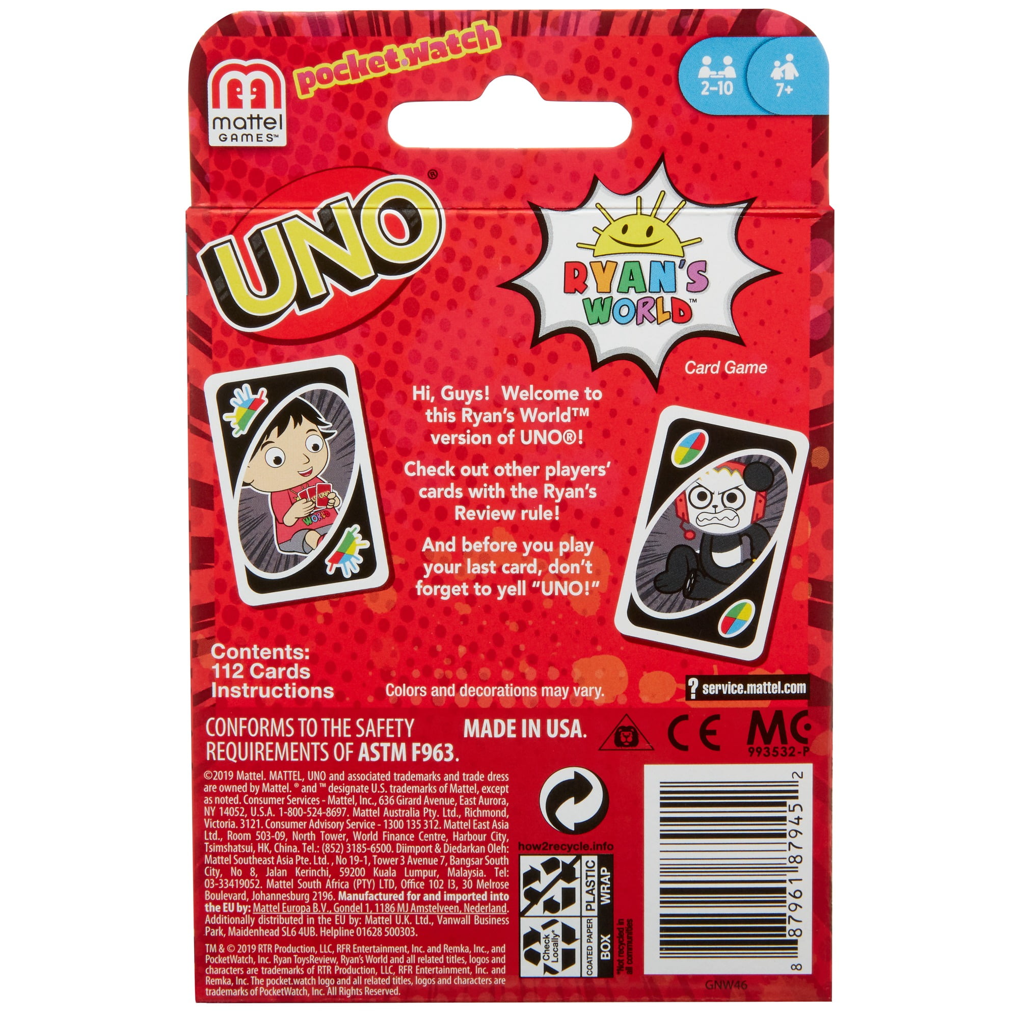 Uno Ryan's World Card Game for 2-10 Players Ages 7Y+ - Walmart.com