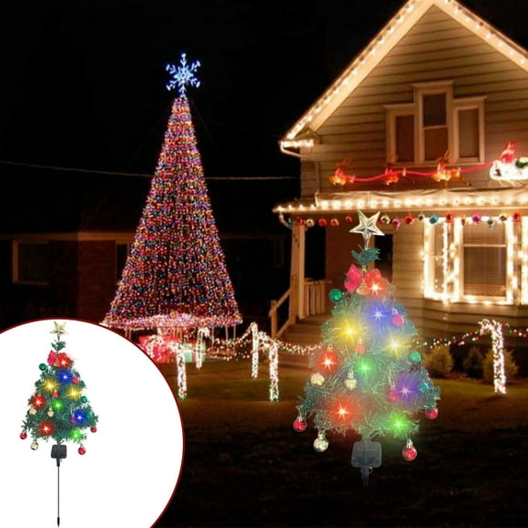 Dvkptbk Pre-lit Mini Christmas Tree, Solar Christmas Tree LED Colored Lamp with 12 Christmas Balls, Outdoor Landscapes Lamp for Garden, Patio, Yard, Flowerbed, Party,