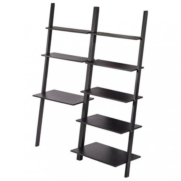 Modern Ladder Bookshelf Bookcase Leaning Ladder Wall Shelf Storage 2PCS