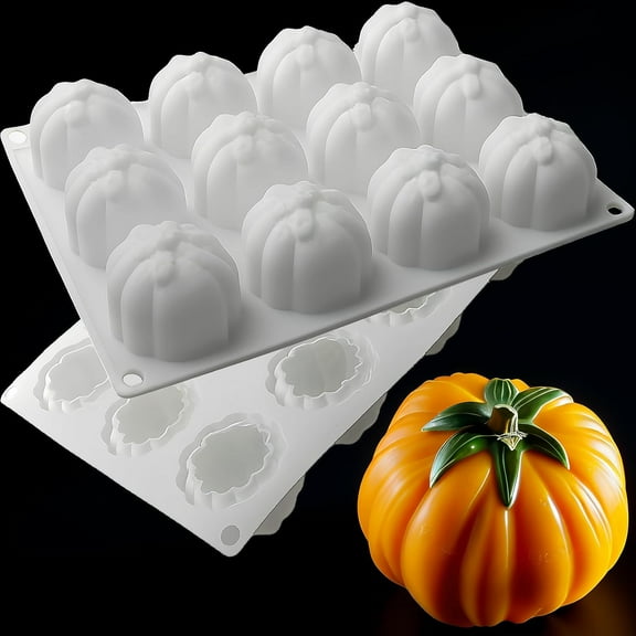 1Pc 3D Pumpkin Silicone Molds Pumpkin Cake Mold 12 Cavities Thanksgiving Molds Baking Autumn Harvest Theme Silicone Mould for Making Mousse Chocolates Cupcake Jelly Pastry Fondant Soap Candle