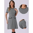 thumbnail image 2 of DARING DIVA Plaid A-Line Crewneck Contrast Trim Dress XS Black, 2 of 6