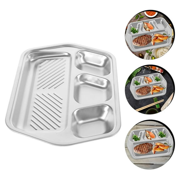 NIAIZEK Korean Style Stainless Steel Divided Tray Plate with Multiple Compartments for Dining Tableware, 1 Pack and Easy to Clean