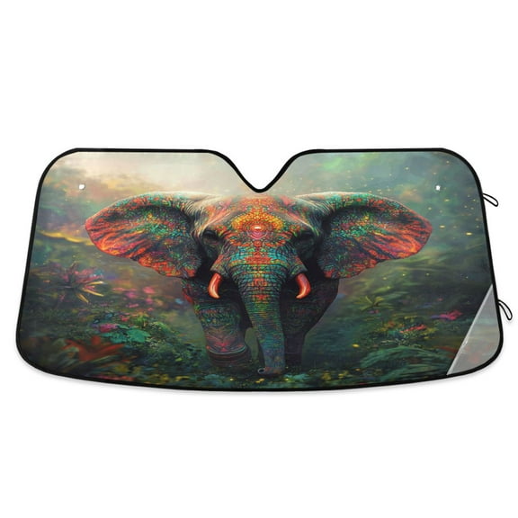 Vibrant Elephant in Forest Car Windshield Sun Shade Foldable Car Front Window Visor Heat and UV Protection 53x23.5