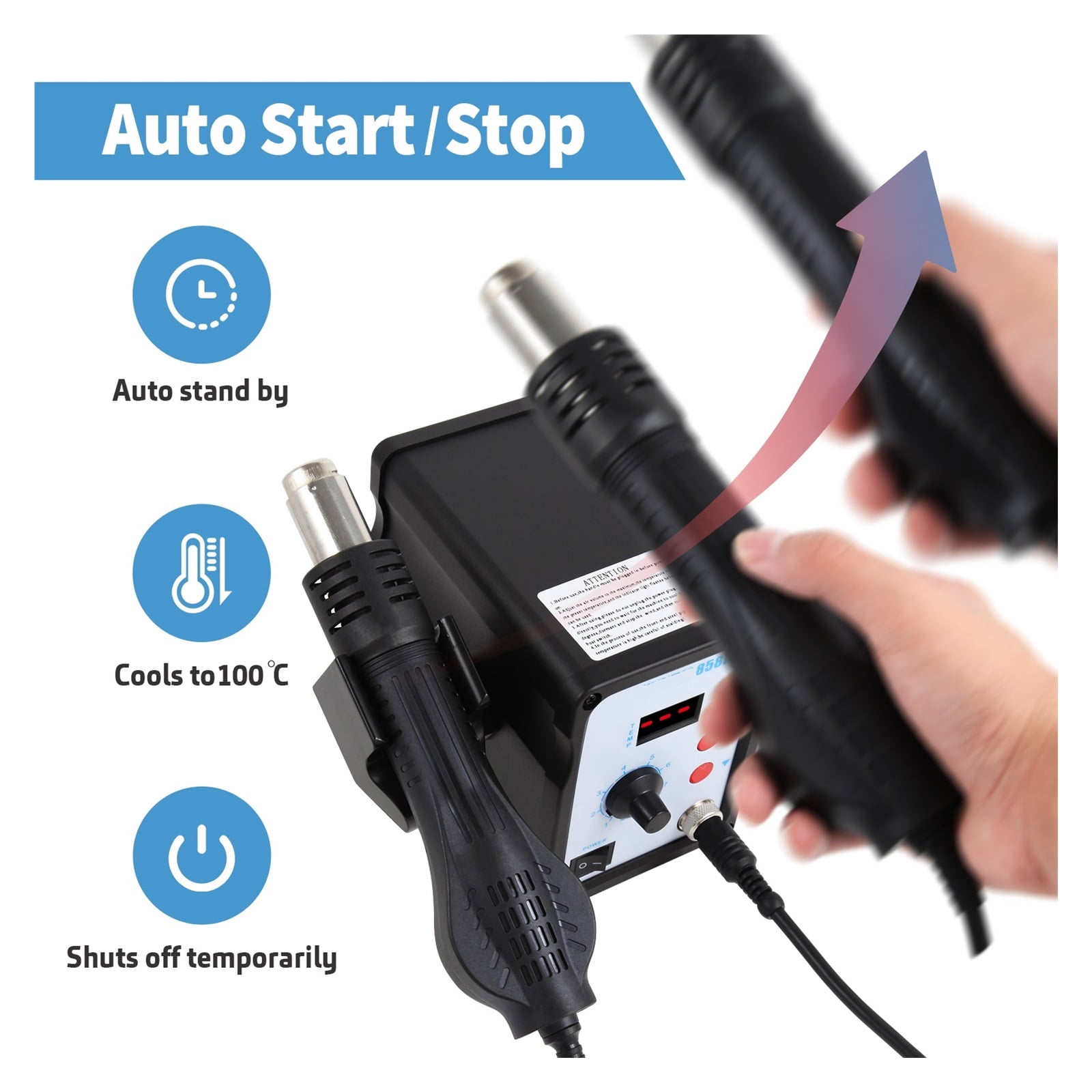 858D Digital Hot Air Rework Station Kit, SMD Heat Gun with 3 Nozzles