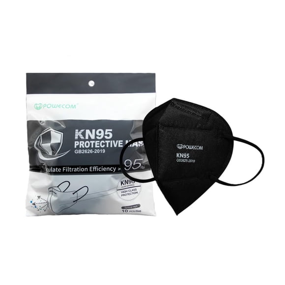 Máscaras faciales respiratorias POWECOM KN95 (paquete de 10) negras
