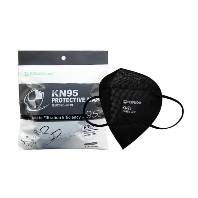 Máscaras faciales respiratorias POWECOM KN95 (paquete de 10) negras