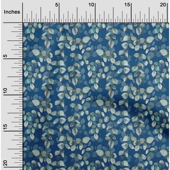 oneOone Cotton Poplin Twill Blue Fabric Leaves Watercolor Dress Material Fabric Print Fabric By The Yard 56 Inch Wide
