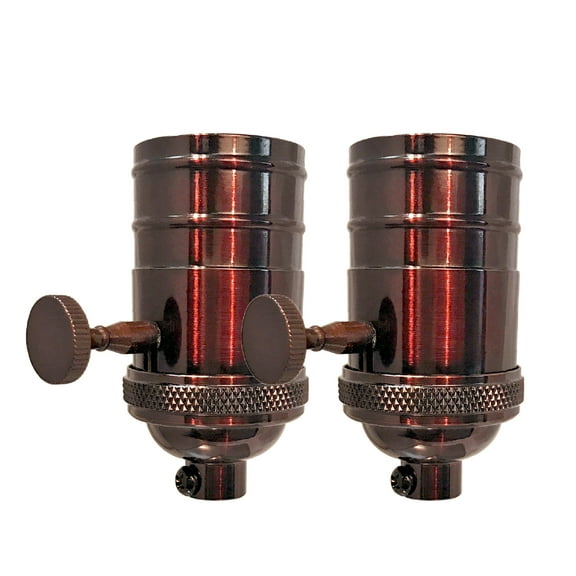 Royal Designs, Inc. On/Off Vintage Turn Knob Lamp Socket for Incandescent LED Bulbs, Oil Rubbed Bronze, Set of 2