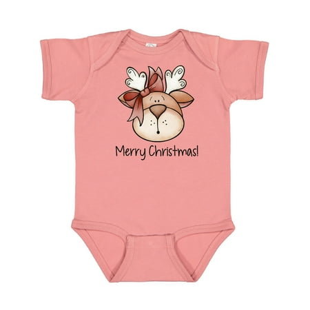 

Inktastic Merry Christmas Reindeer Head Gift Baby Boy or Baby Girl Bodysuit