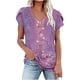 thumbnail image 2 of ICHUANYI Clearance Fashion Women's Summer V-Neck Short Sleeve Print Casual T-shirt Blouse(Purple, L) ICHUANYI WER2023080708543, 2 of 4