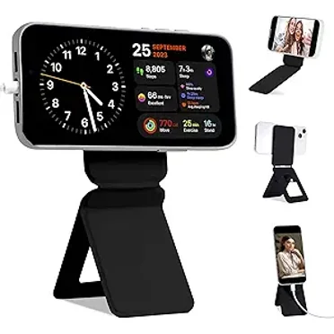 Phone Tripod Stand Compatible with iPhone 16/15/14/13/12 Series, Angle Adjustment & Strong Magnets Invisible Selfie Stick Tripod (Black)