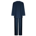 thumbnail image 4 of ShomPort 2 Piece Sets for Women Cotton Linen Casual Matching Sets Long Sleeve Pullover Tops Long Pants Sets (Navy 40), 4 of 7
