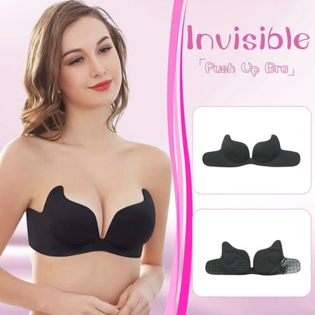 

Cathalem Extra Support Sports Bras for Women Women s Deep Strapless Backless Sticky Underwire Push Up Adhesive Medium Sports Bra Underwear Black X-Large