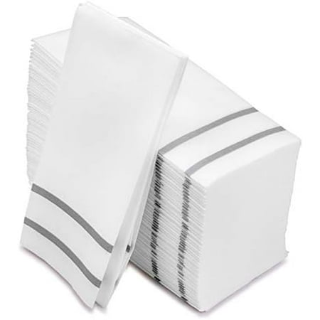 Paper Hand Towels for Bathroom, Linen-Feel Guest Towels, Formal Dinner, Anniversary, Napkins for Tables, Guestrooms, and Restrooms (Silver, 50 Count)