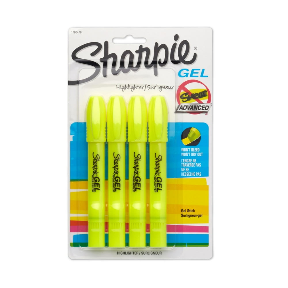 Sharpie Gel Highlighter, Bullet Tip,Yellow, 4Pack