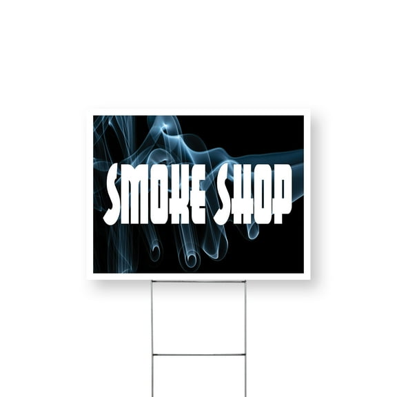 Smoke Shop Yard Sign 12 Inch x 16 Inch Single Sided Weatherproof Heavy-Duty Plastic with Stake | Tobacco Products, CBD Sales, Professional Display | Made in USA