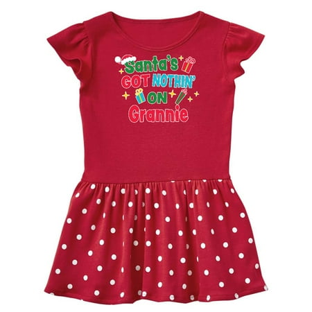 

Inktastic Santa s Got Nothin on Grannie with Christmas Presents Gift Baby Girl Dress