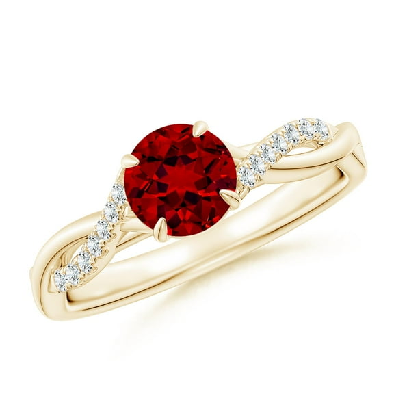 ANGARA Lab Grown 1 Ct Round Ruby Twisted Shank Engagement Ring for Women in 14K Yellow Gold (Size-6mm) | July Birthstone, Birthday, Anniversary, Jewelry Gift for Women | Lab-Grown Ruby Ring