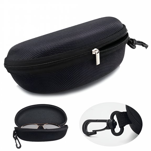 GASTROPOD 2026 New Sunglasses Case Hard Shell for Large Eyeglasses,Portable Travel Carry Clam with Clip Metal Zipper,Black