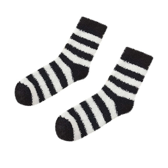 Womens Fuzzy Socks Winter Warm Fluffy Soft Slipper Socks Casual Striped Home Sleeping Socks Cozy Crew Socks for Men