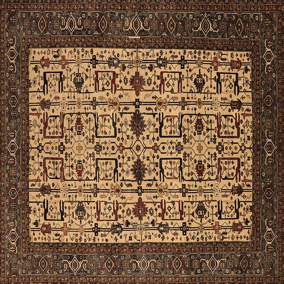 Ahgly Company Indoor Square Oriental Brown Industrial Area Rugs, 6' Square