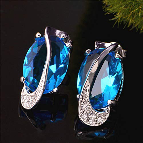 Navy and Light Blue Rhinestone Clip On Wedding Earrings