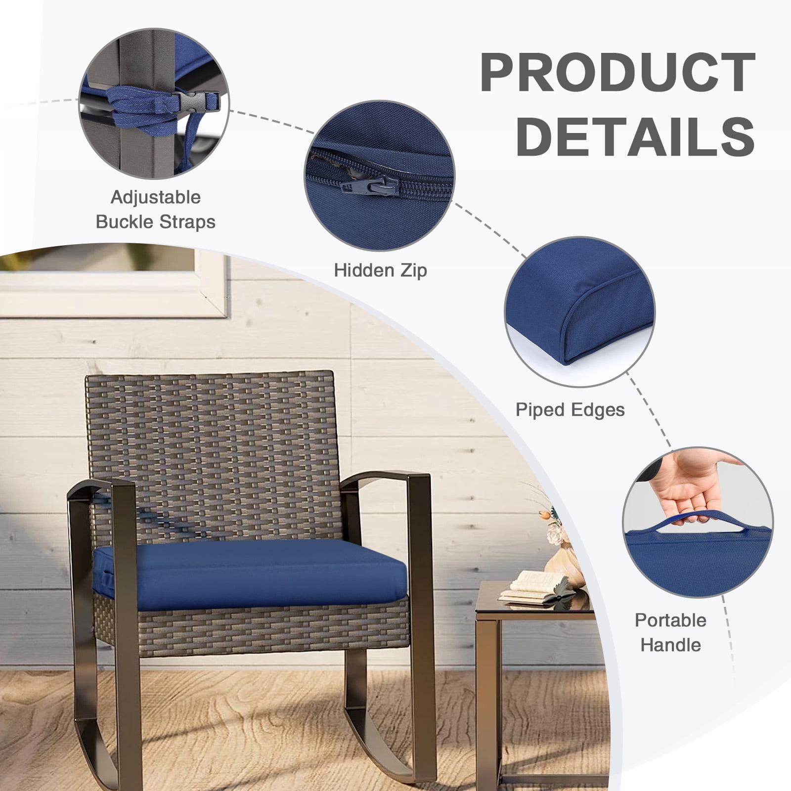 Aoodor Outdoor Seat Pads Chair Cushion W25''xD25''Soft,Fade-resistant Polyester,Removable Cover with Hidden Zipper,Adaptable Secure Ties,Set of 2 Available sizes suit your patio, garden, or terrace