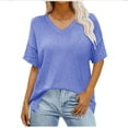 thumbnail image 5 of SYMOID Fashion Womens Misses Casual Solid Color Short Sleeve V-Neck Pull-On Blouse for Party and Casual Occasions,Light Blue,Size 2XL, 5 of 7